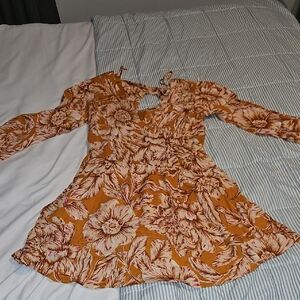 Band of Gypsies Floral Mini Dress - Orange and Pink